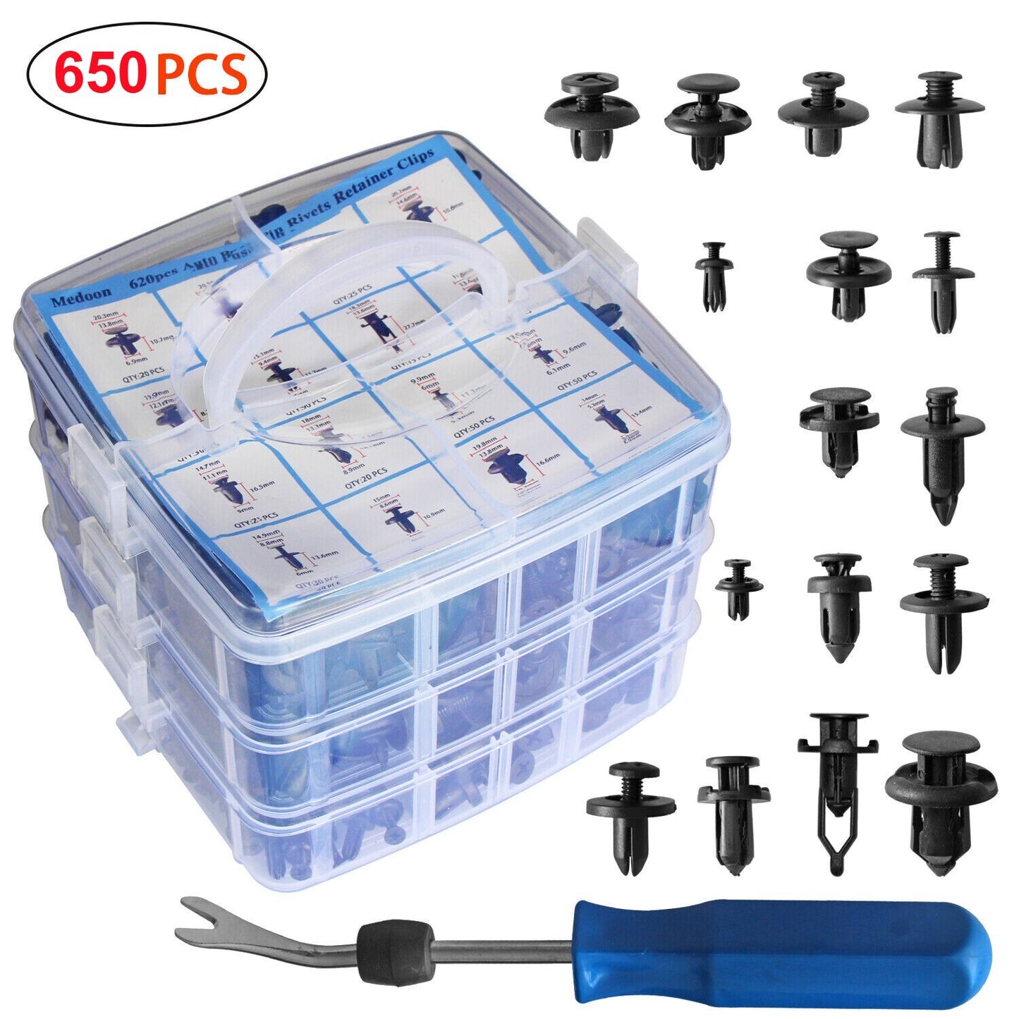 650-piece pack of automotive plastic retainer clips for car body panels - Promotional offer for GM for Toyota