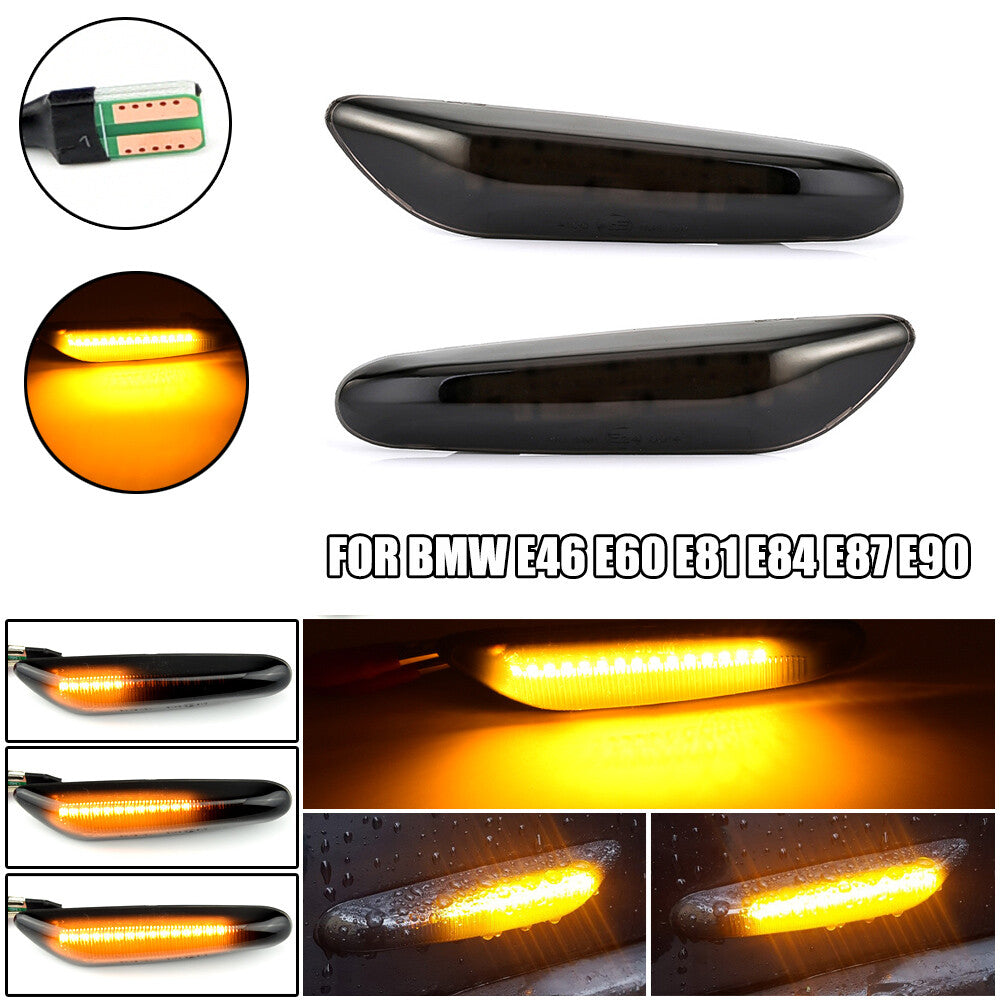 Dynamic smoke LED side marker turn signals for BMW E90, E60, E82, E87, E88