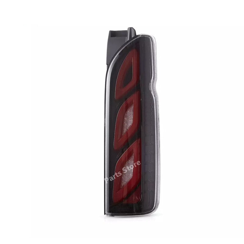 A pair of transparent LED taillights for 2005-2018 for Toyota Hiace with animation.