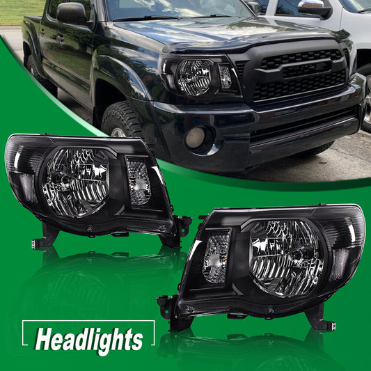 Dual headlight kit (left and right) suitable for 2005-2011 for Toyota Tacoma assembly, black.