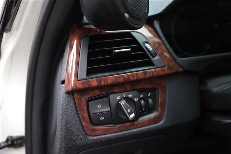 for BMW 3 Series 2014-2018 Wood Grain Headlight Control Button Frame Cover Trim