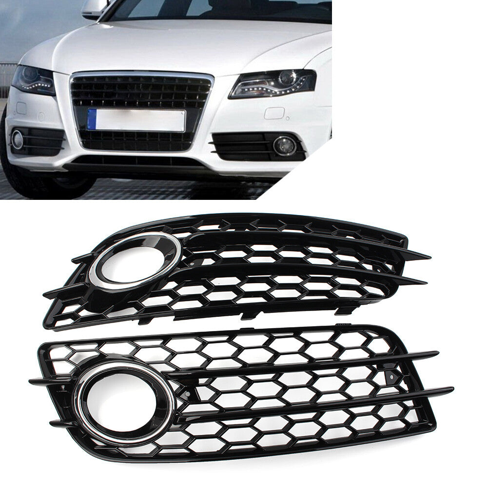 Pair Honeycomb Front Bumper Fog Light Grille Cover Fit for Audi A4 B8 S4 2008-2012